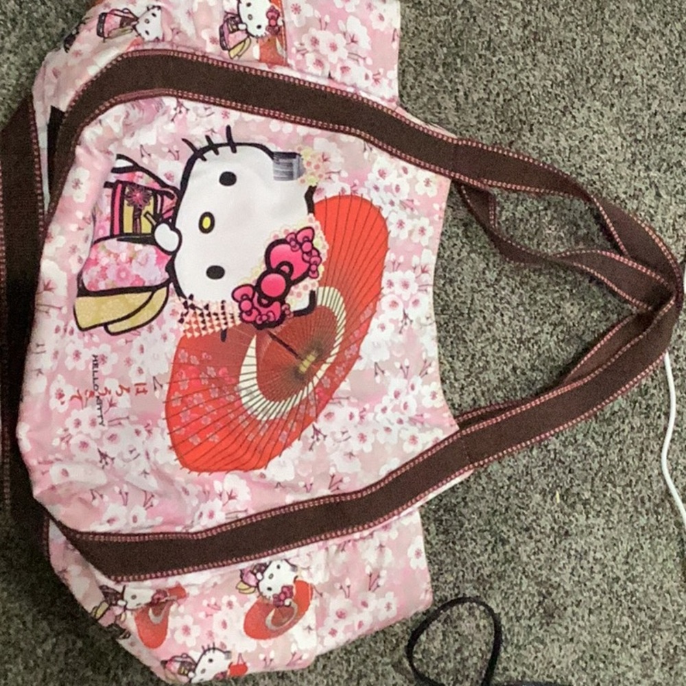 Hello Kitty Pink and Brown Tote Bag with Floral Design